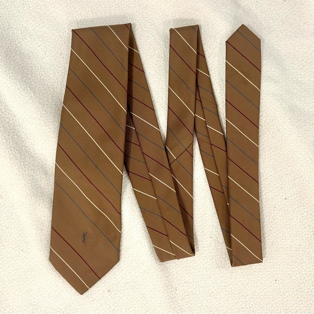 🦋 Vintage YSL Yves Saint Laurent necktie, brown with red, white, & blue …